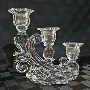 VTG Cambridge Glass Caprice Clear 3-Light Cascade Candlestick Holder UV Glow #2